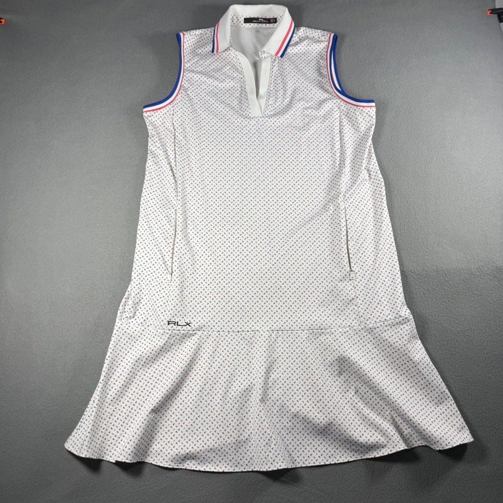RLX Ralph Lauren Womens XL Golf Dress Sleeveless Anchor Print Wicking White